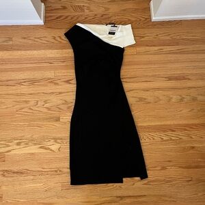 Elegant One Shoulder Black and White Dress
